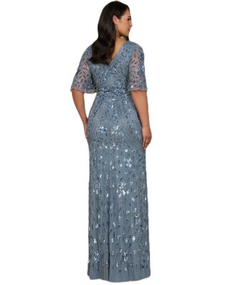 Women's V-Neck, Cape Sleeve Beaded Gown