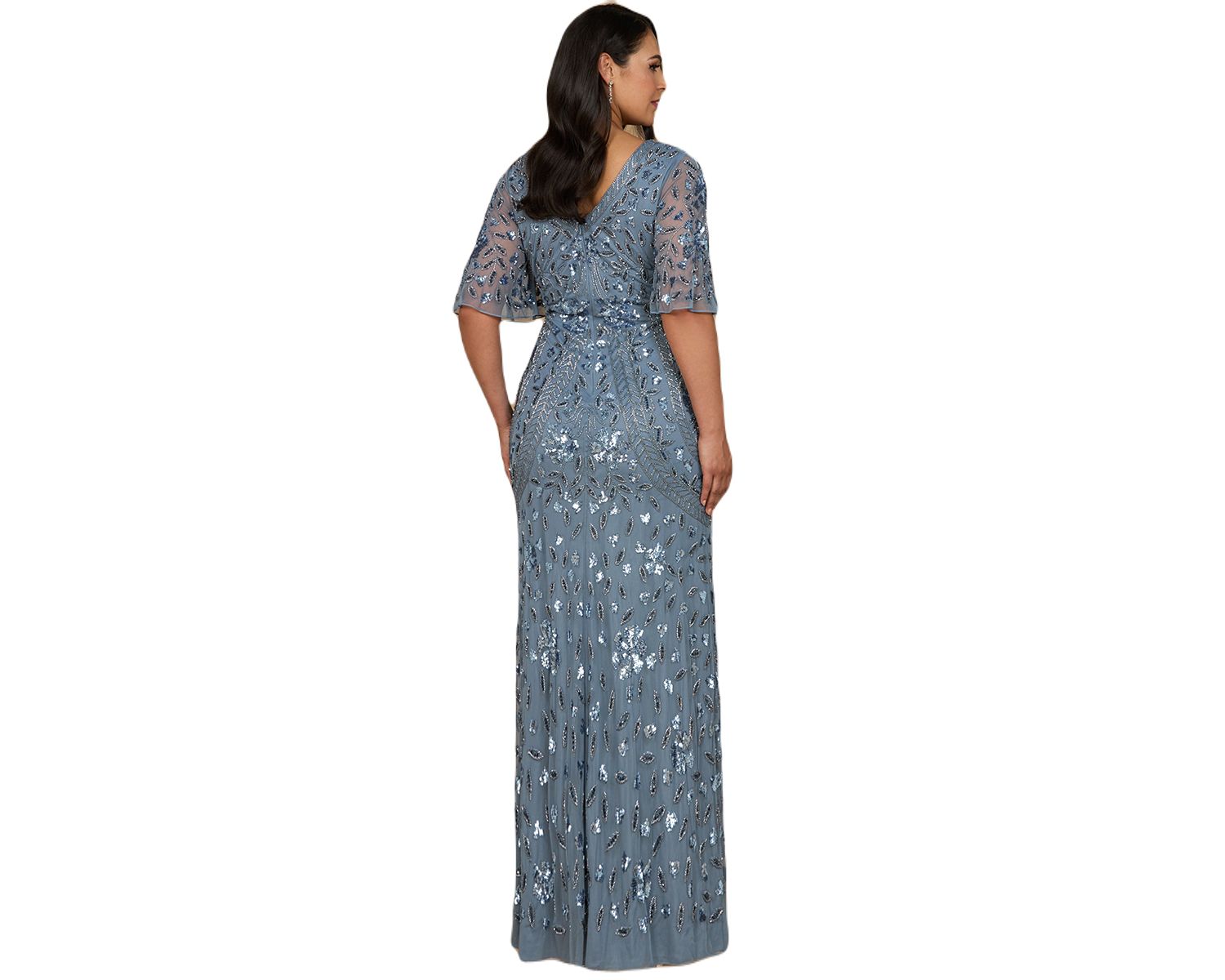 Women's V-Neck, Cape Sleeve Beaded Gown