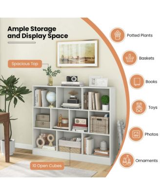 10-Cube Wooden Bookcase Toy Storage Organizer for Kids Room