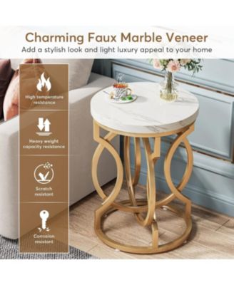 Set of 2 Round End Tables with Thick Wood Top, 20" Midcentury Accent Side Tables with Unique O-Shaped Base for Living Room