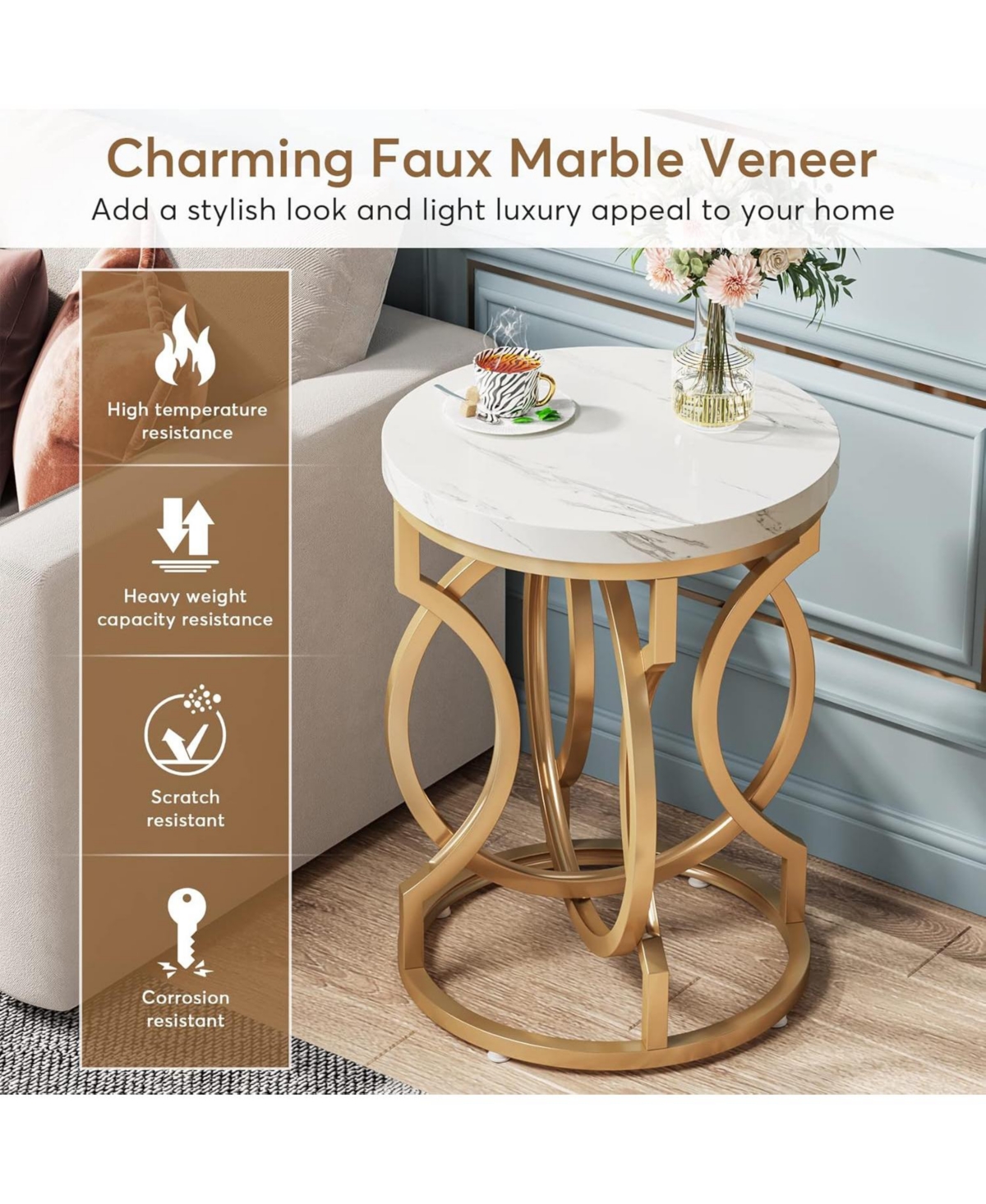 Tribesigns Modern Round End Table Set of 2 with Thick Wood Top, Side Table Cocktail Table with Unique O-Shaped Base, Midcentury Accent Table Night