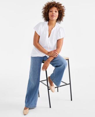 Petite Cotton Flutter-Sleeve Ruffle Top, Created for Macy's 