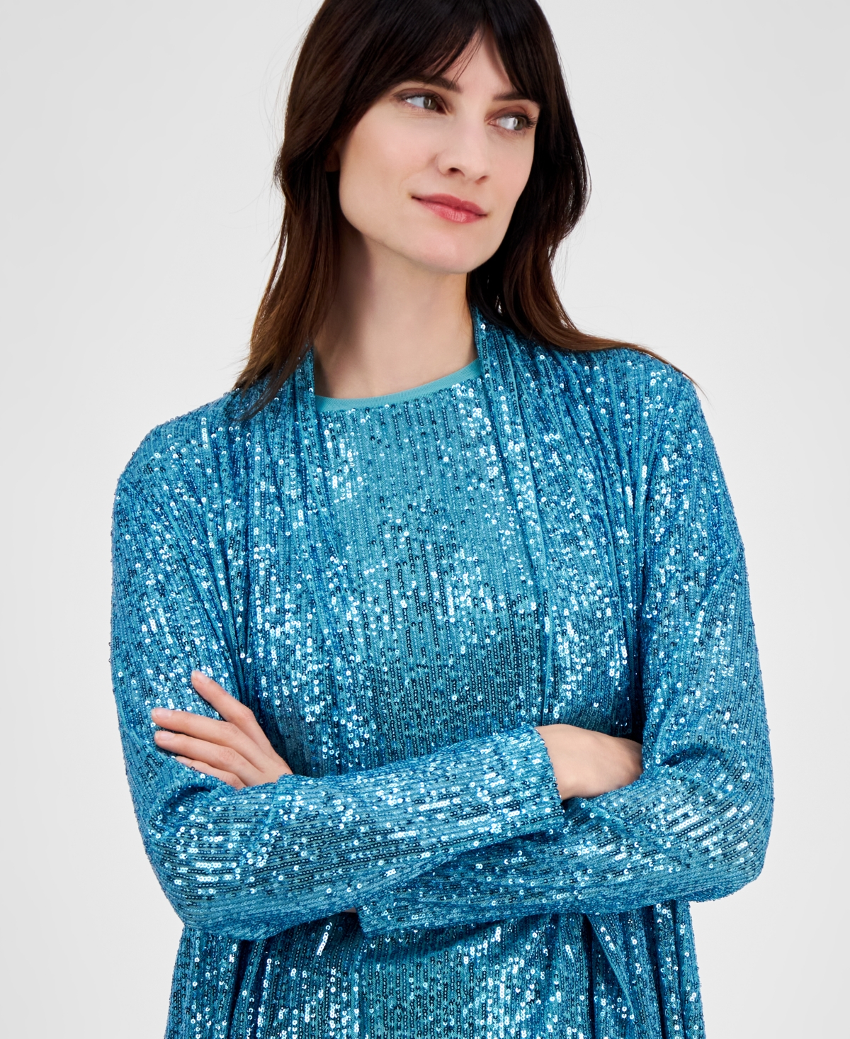 Shop Anne Klein Women's Sequin Embellished Open-front Jacket In Pool Blue