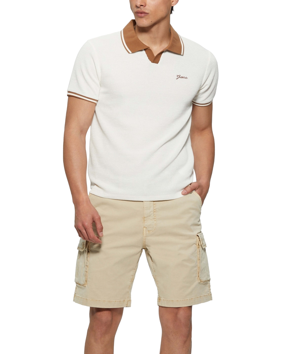 Guess Men's Weston Waffle-Knit Tipped Polo Shirt