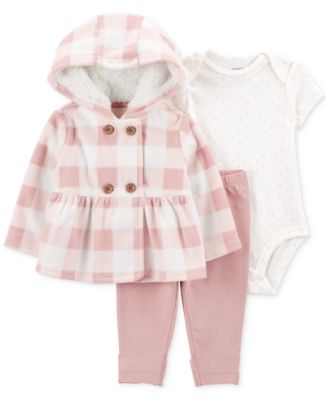 Carter's - Baby Girls Plaid Cardigan, Bodysuit & Pants, 3 Piece Set