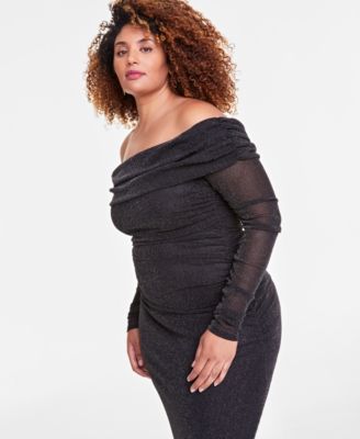 Trendy Plus Size Off-The-Shoulder Glitter Gown