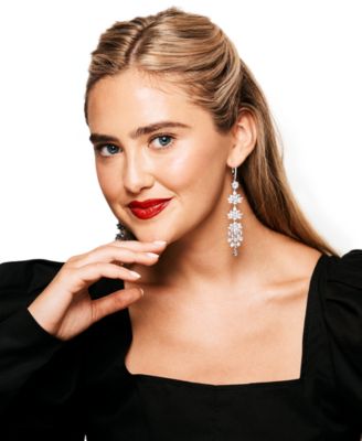 Silver-Tone Cubic Zirconia Chandelier Earrings