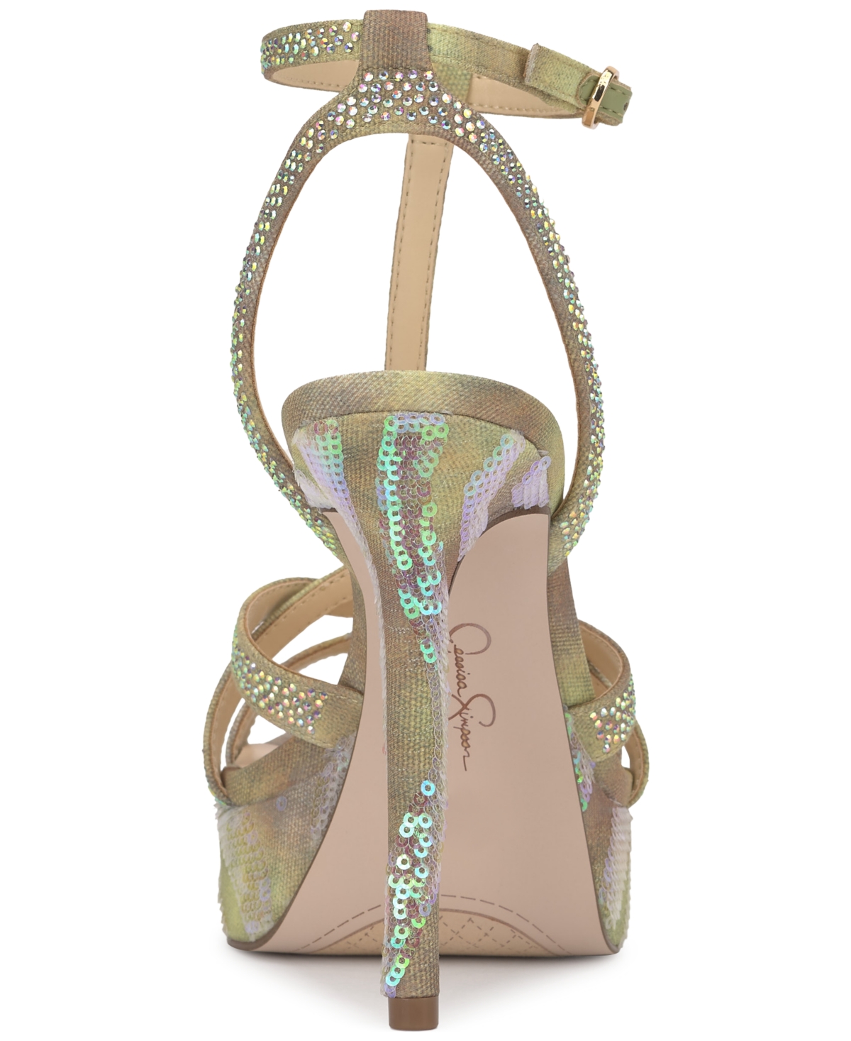 Jessica Simpson Sippete Platform T-strap Dress Sandals In Peridot Tan Zebra Sequin