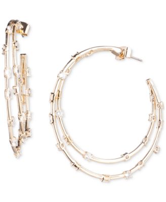 Gold-Tone Medium Cubic Zirconia Double-Row Hoop Earrings, 1.75" 