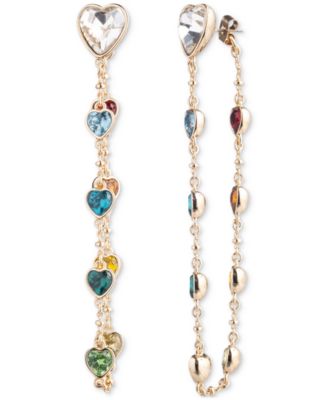 Gold-plated Multicolor Heart & Chain Front-to-Back Earrings