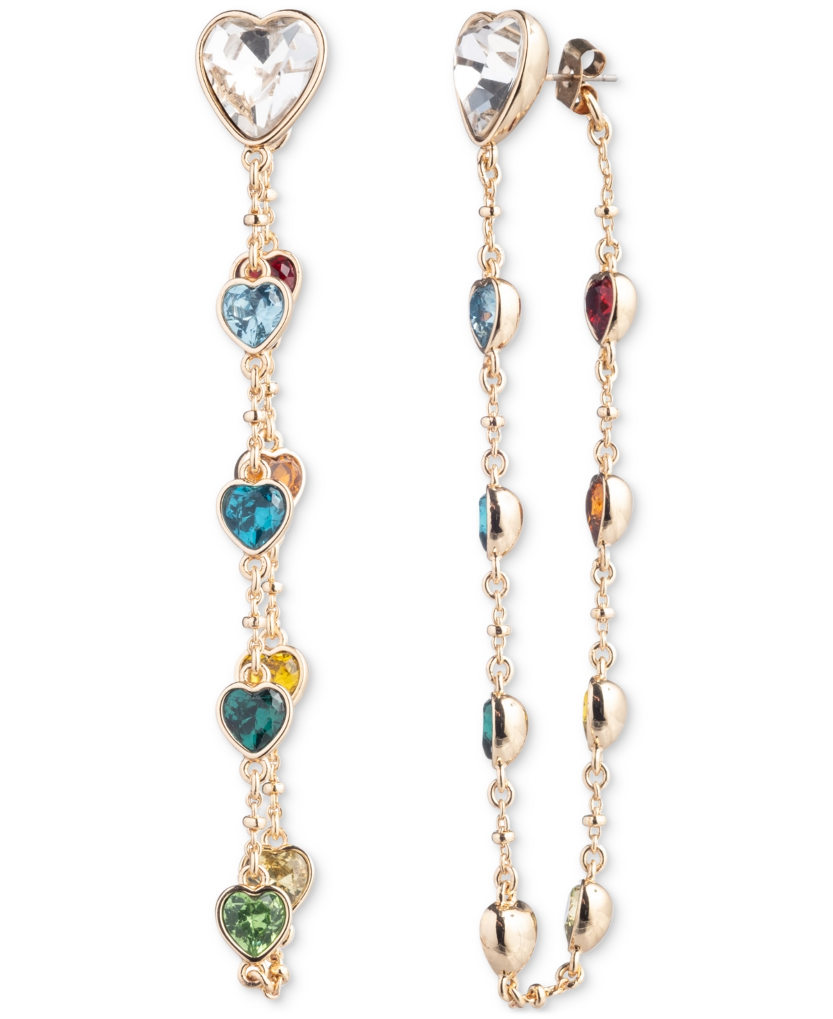 Emily In Paris Gold-plated Multicolor Heart & Chain Front-to-back Earrings In Multi