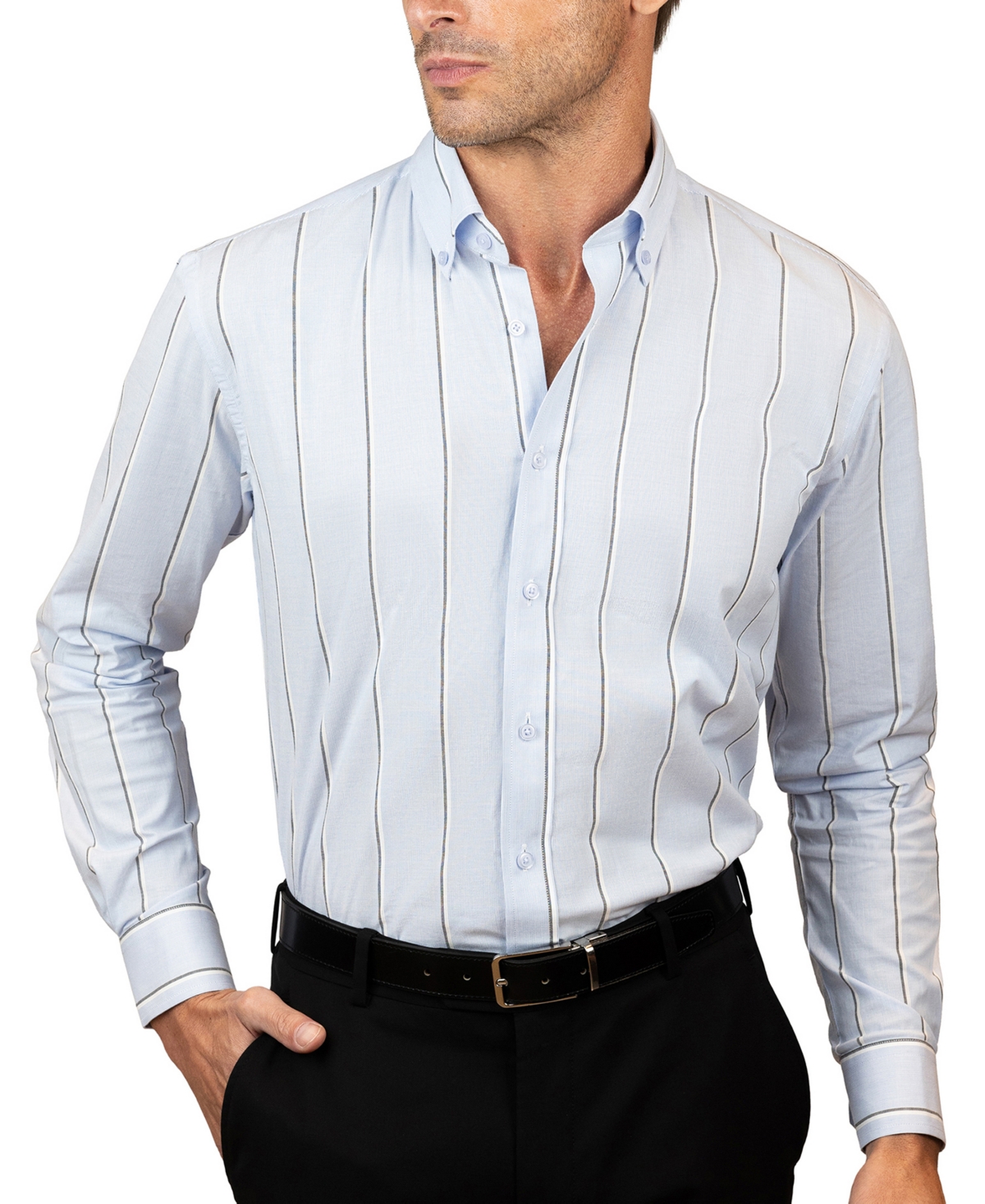 Men's Slim-Fit Dress Shirt - White G Light Blue