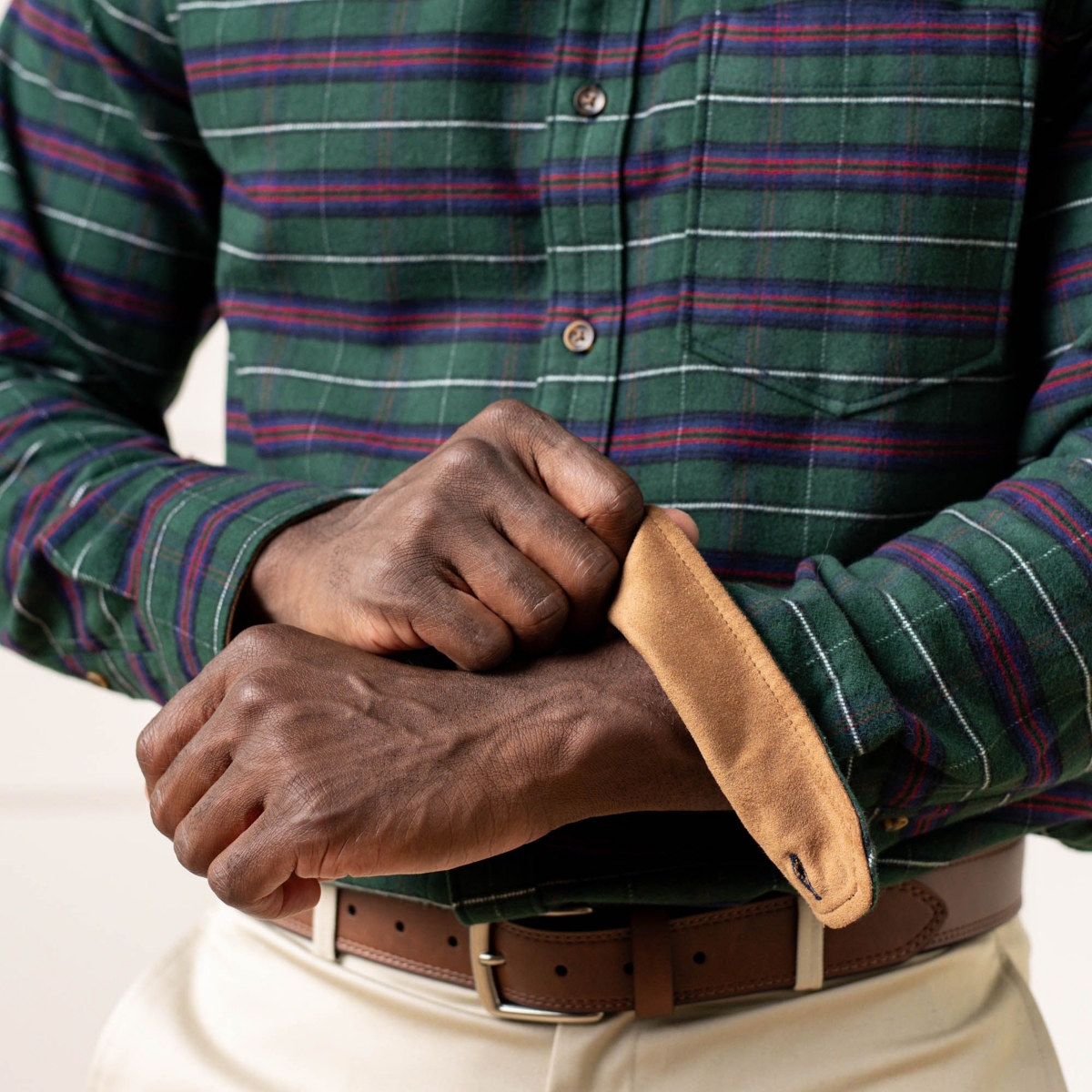 Hope & Henry Men's Organic Flannel Shirt with Suede Detail