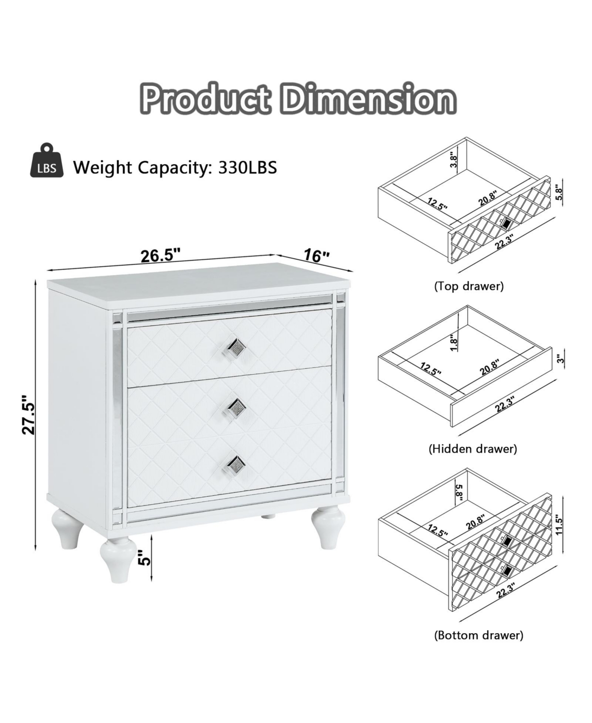Slickblue Contemporary Nightstands with Mirror Frame Accents for Modern Elegance