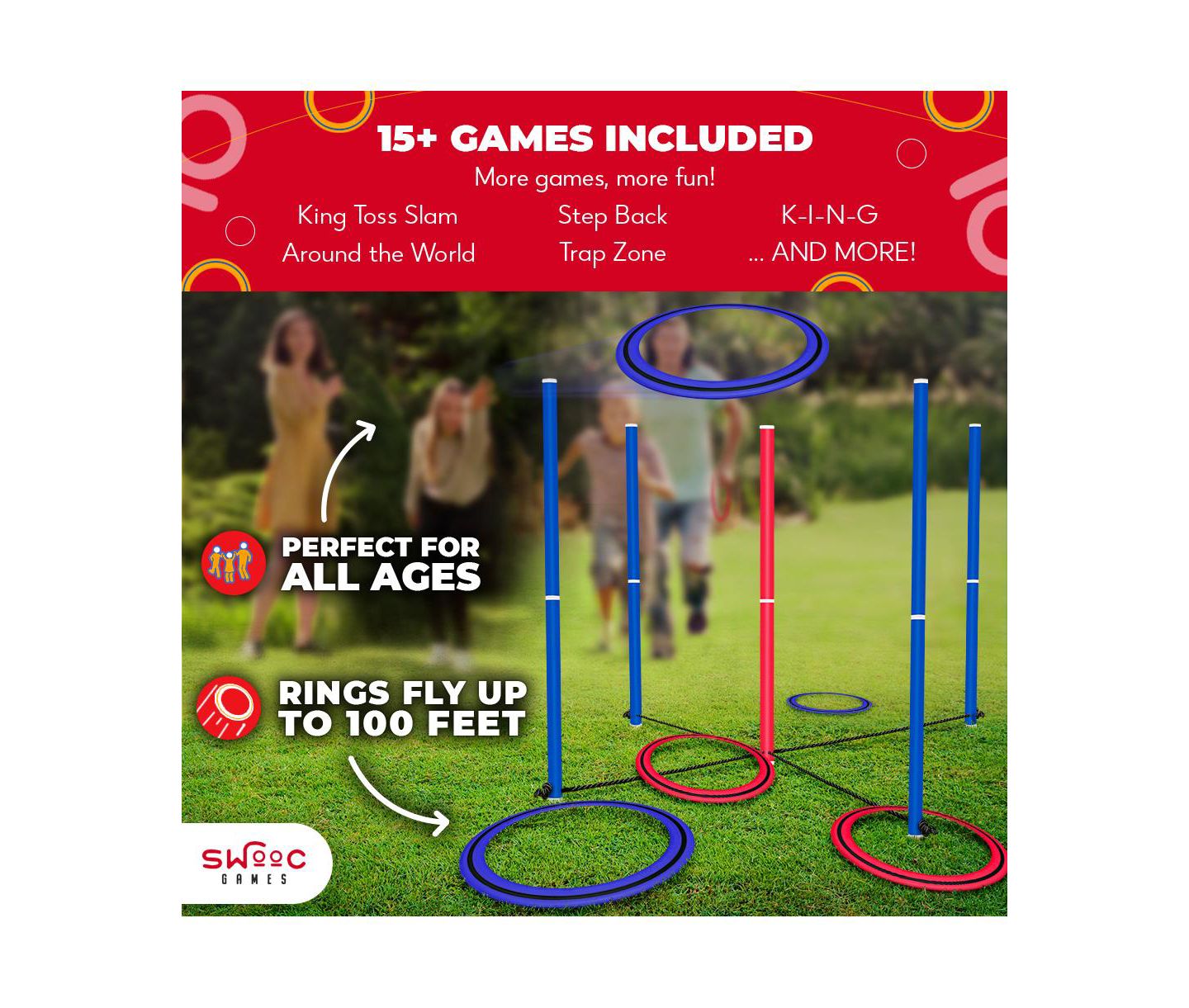 Игра в кольцеброс Swooc King Toss, 4 x 4 фута, всепогодная, 2-8 игроков, от 5 лет — фото 5
