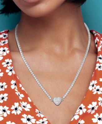 Lab-Created Ruby (13 ct. t.w.) & Lab Created White Sapphire (1-1/4 ct. t.w.) Heart 17" Pendant Necklace in Sterling Silver