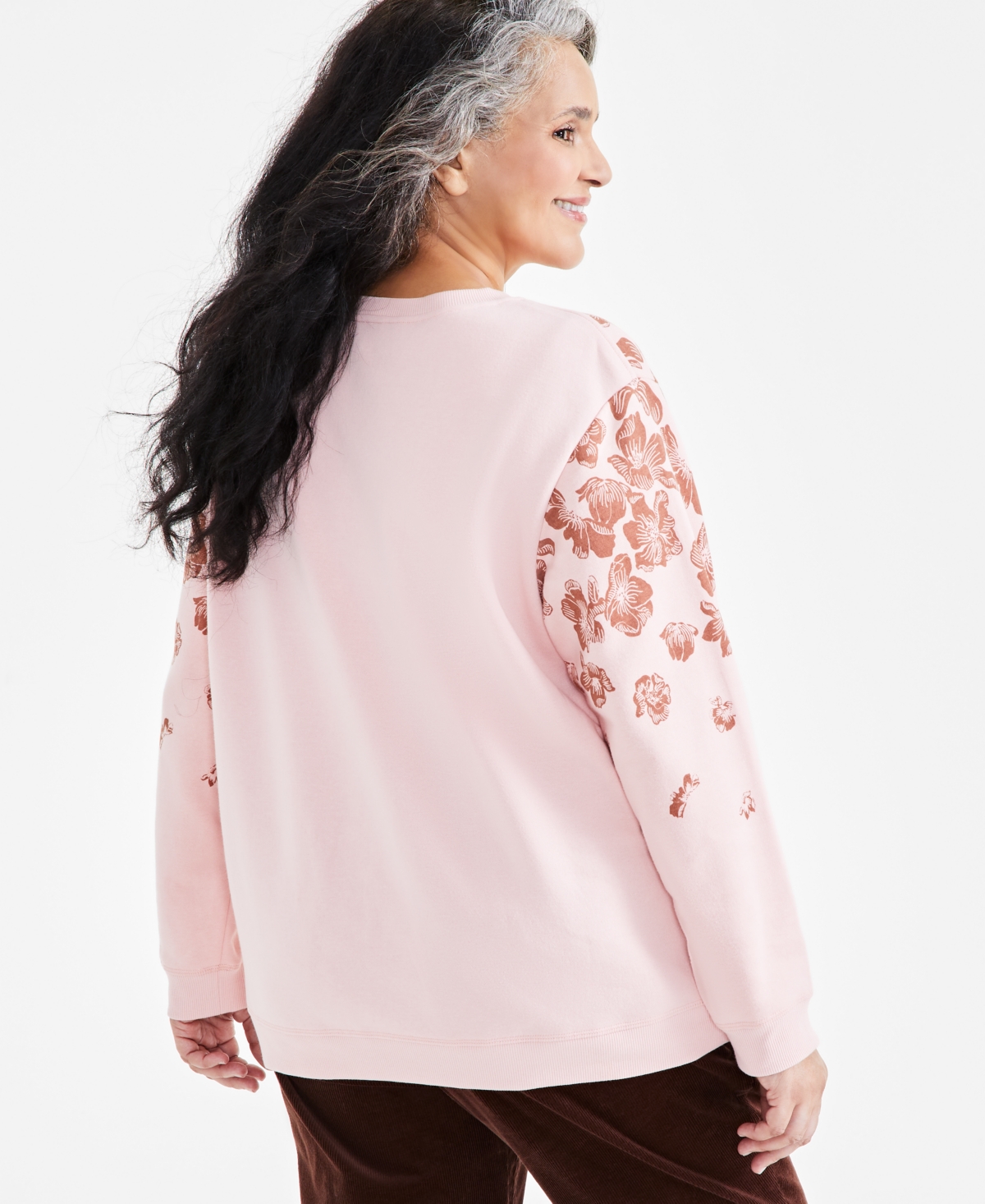Style & Co Plus Size Printed Crewneck Long-Sleeve Sweatshirt, Created for Macy's