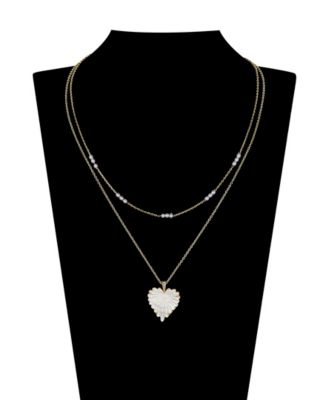 Mother of Pearl Heart and Freshwater Cultivated Pearl Layered Pendant Necklace Set