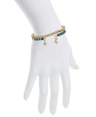 Multi Color Disk Bead Moon and Star and Stretch Bracelet Set