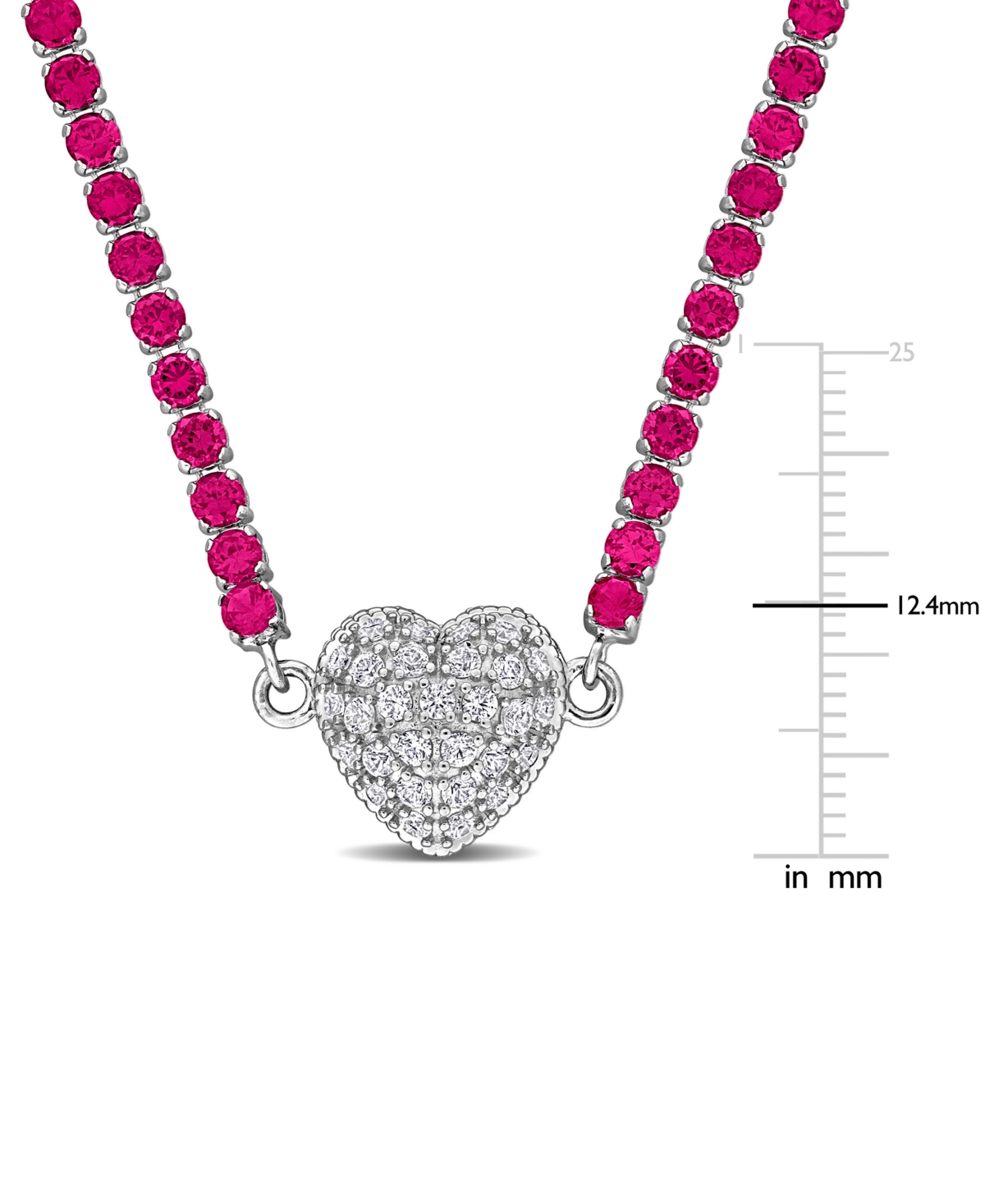 Macy's Lab-created Ruby (13 Ct. T.w.) & Lab Created White Sapphire (1-1/4 Ct. T.w.) Heart 17" Pendant Neckl In Ruby