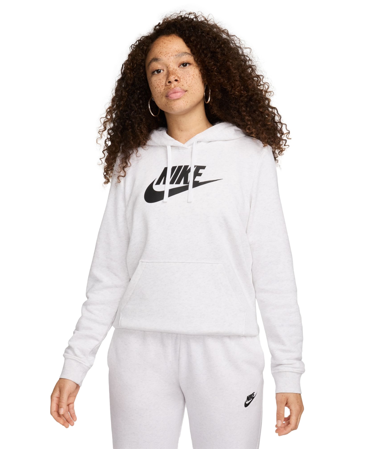 Nike Women's  Sportswear Club Fleece Logo Pullover Hoodie In Birch Heather,black