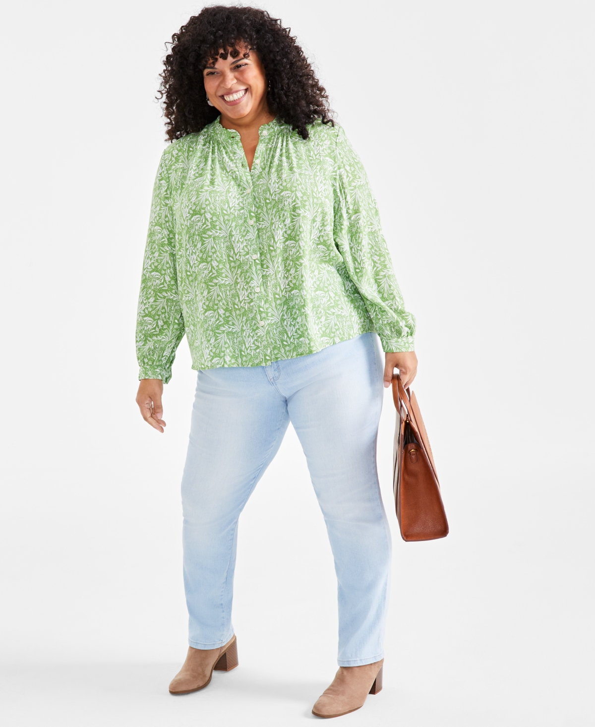Style & Co Plus Size Printed Button-Front Blouse, Created for Macy's