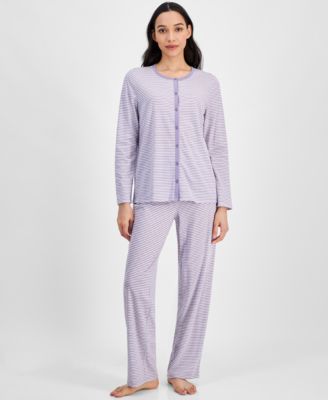 Women's Cotton Printed Button-Front Pajama Set, Exclusively at Macy's