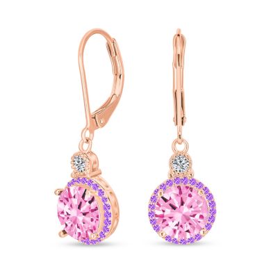 3.5CT Round Solitaire Cubic Zirconia Halo Lever back Dangle Drop Earrings Silver Plated More Colors