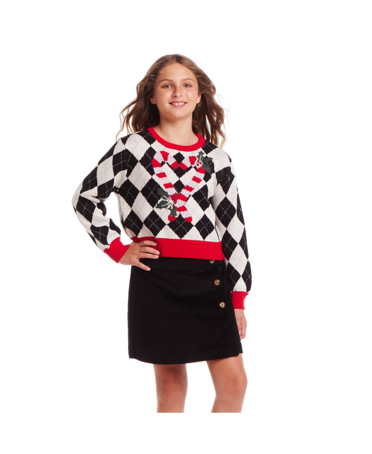 Andy & Evan Big Girls Argyle Cancy Cane Sweater