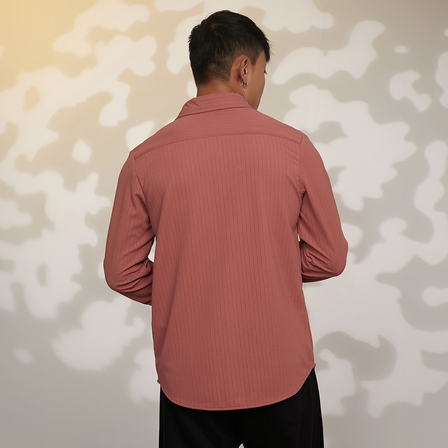 Men's Coral Pink Stripe-Creased Shirt