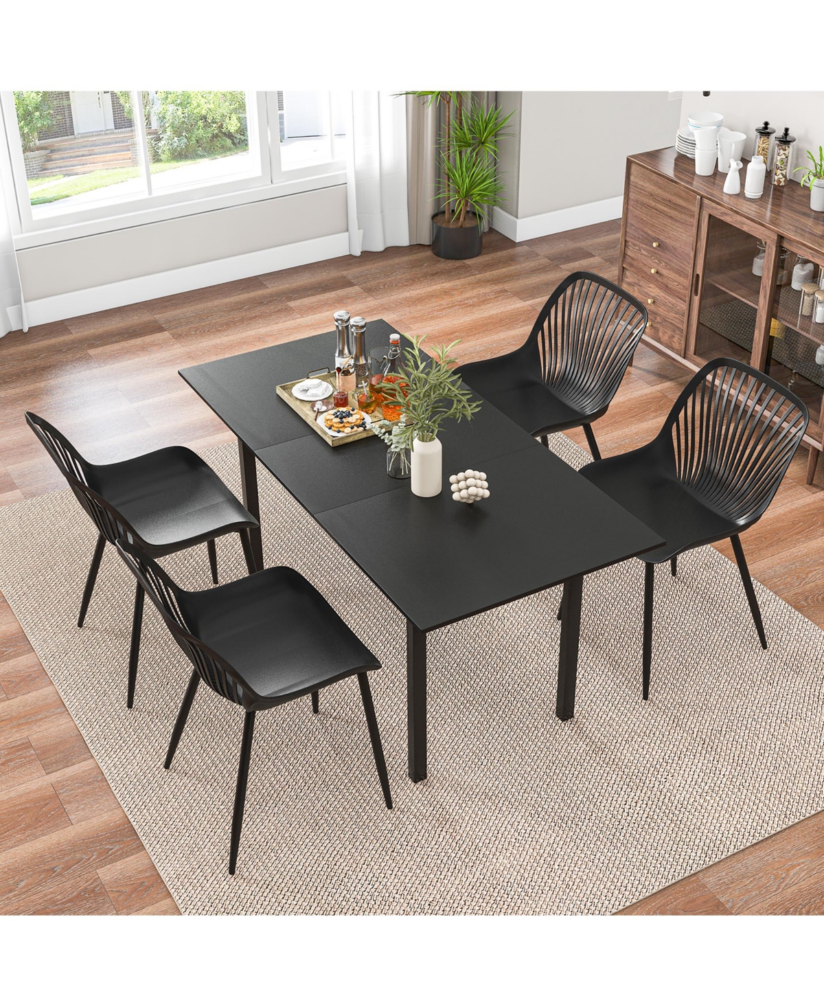 Gymax Plastic Dining Chair Set of 4 w/ Metal Legs Cutout Backrest Curved Seat