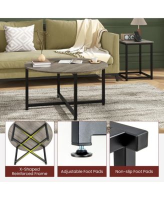 Round Nesting Table Set of 3 Coffee Table w/ 2 End Tables Sturdy Metal Frame