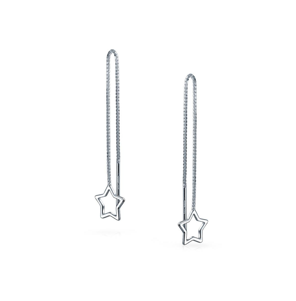 Bling Jewelry Celestial Open Star Linear Long Chain Threader Earrings For Women .925 Sterling Silver U Stabilizer Hook