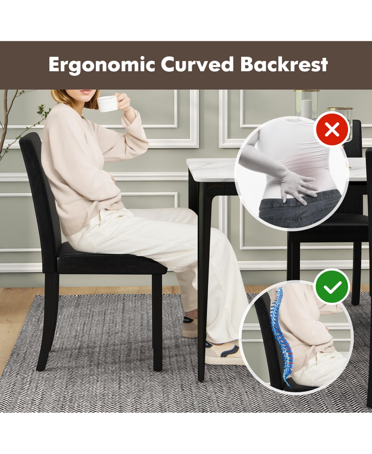 Gymax Dining Chair Set of 4 w/ Acacia Wood Frame & Rubber Wood Legs Padded Backrest Brown