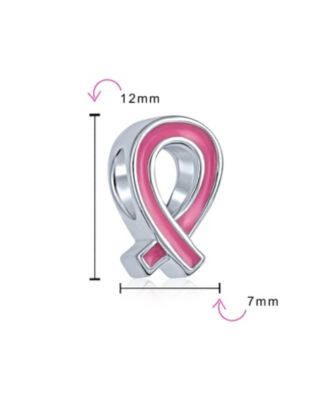 SET OF 3 Pink Ribbon Breast Cancer Survivor Charm Bead - Sterling Silver Jewelry