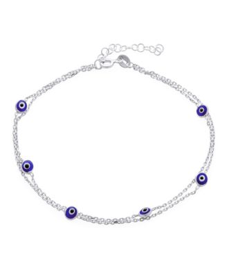 Spiritual Amulet Double Row Evil Eye Anklet Ankle Bracelet Sterling Silver Adjustable
