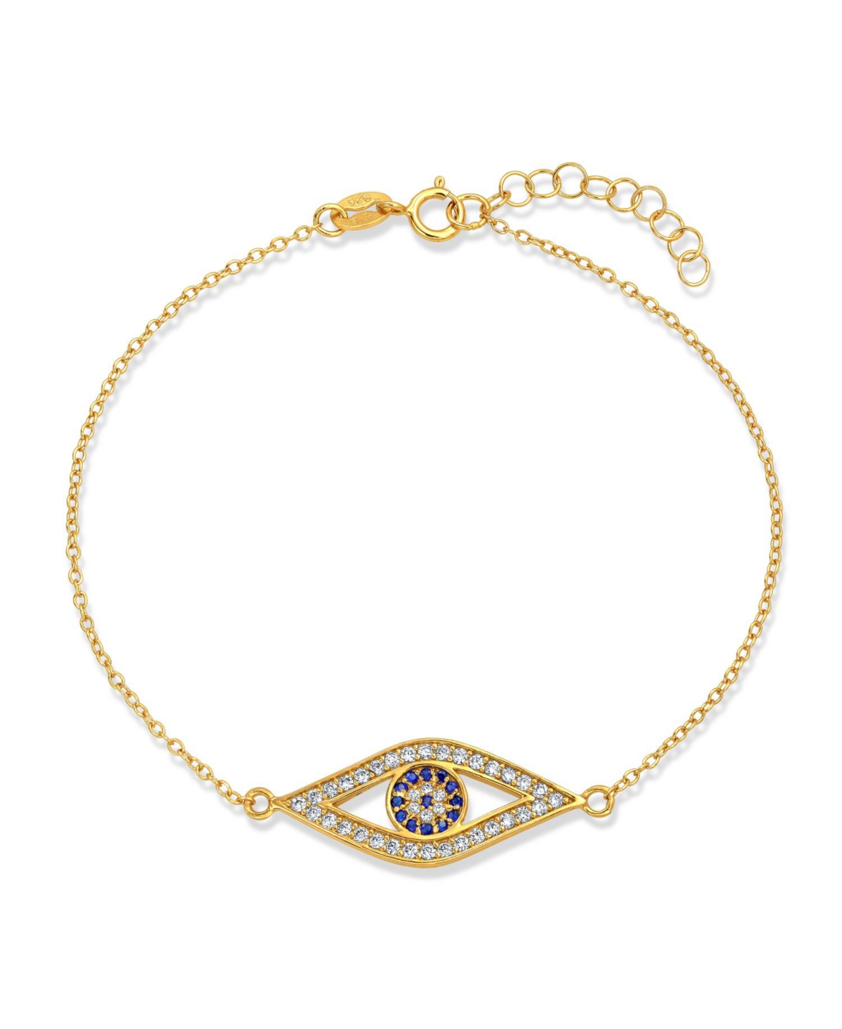 Delicate Minimalist Protection Amulet Cubic Zirconia Pave Cz Navy Blue Evil Eye Charm Bracelet Rose Gold Plated .925 Sterling Silver - G