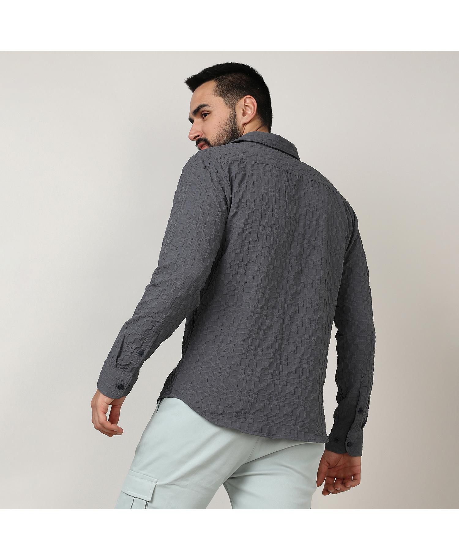 Men's Charcoal Grey Embossed Geometric Shirt