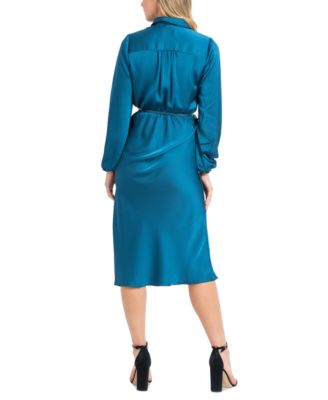 Women's Satin Belted Shirtdress