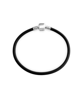 Black Leather Strand Bracelet Bead Charms Silver Clasp