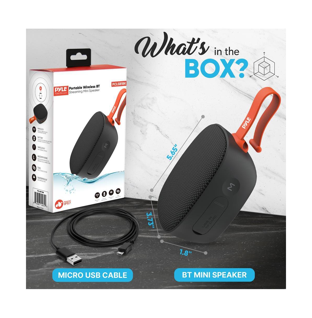 Pyle Portable Wireless Bluetooth Streaming Mini Speaker With Built-in Microphone,- Black