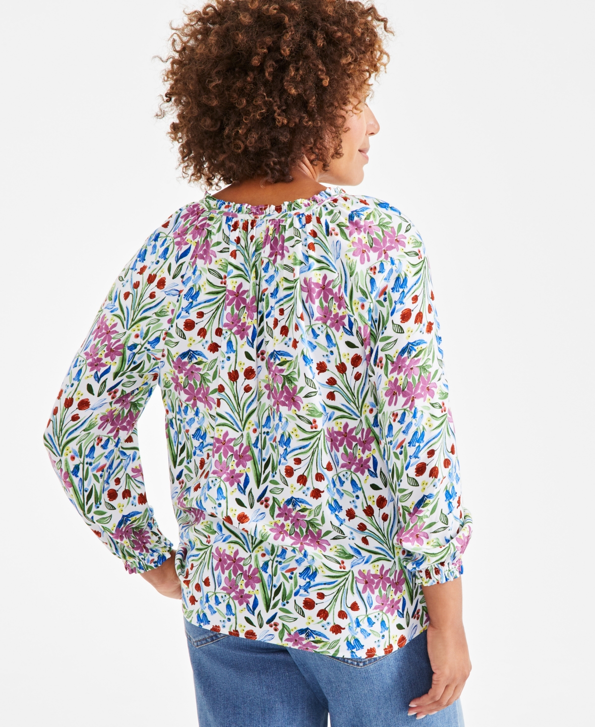 Style & Co Women's Printed Popover Peasant Top, Created for Macy's