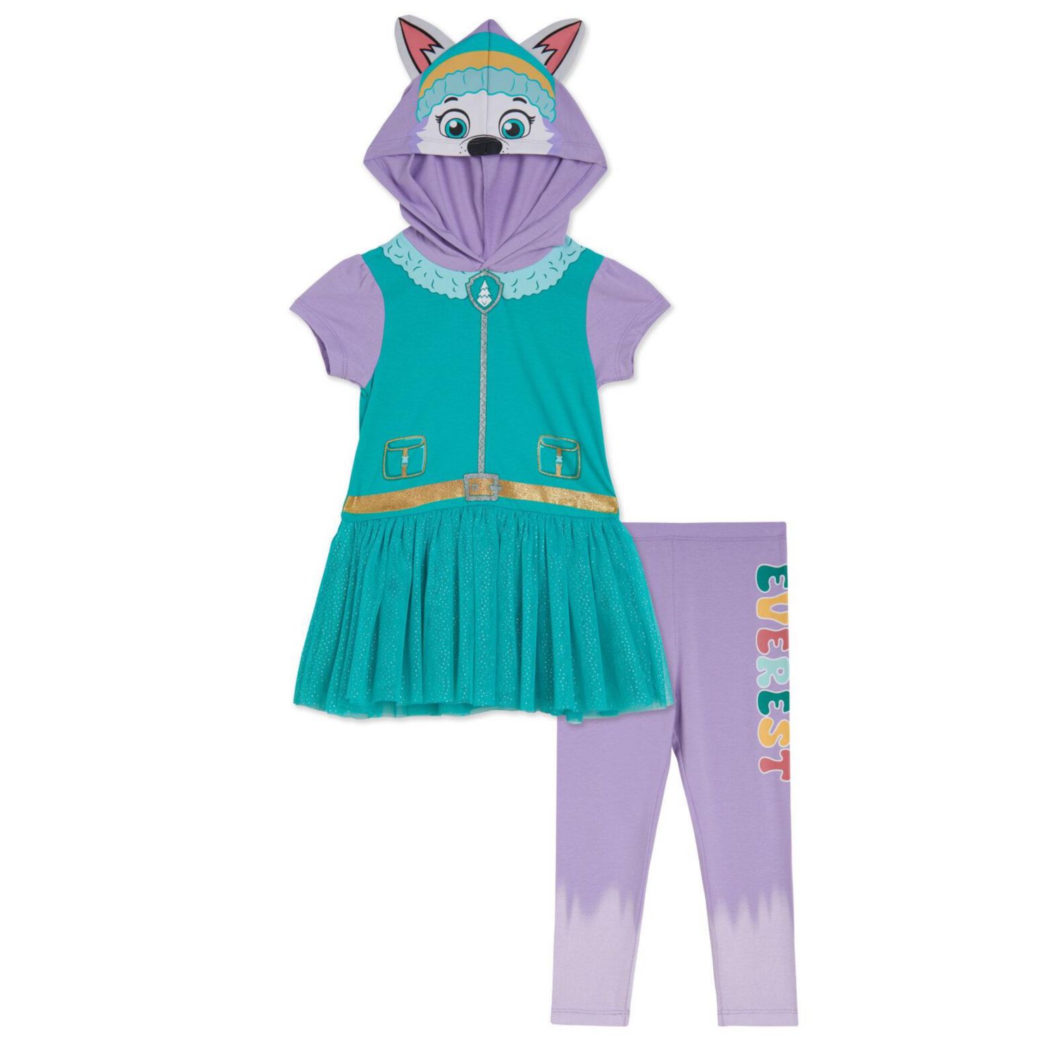 Toddler Girls(6-8)Hooded Cosplay T-Shirt Dress and Leggings Outfit Set
