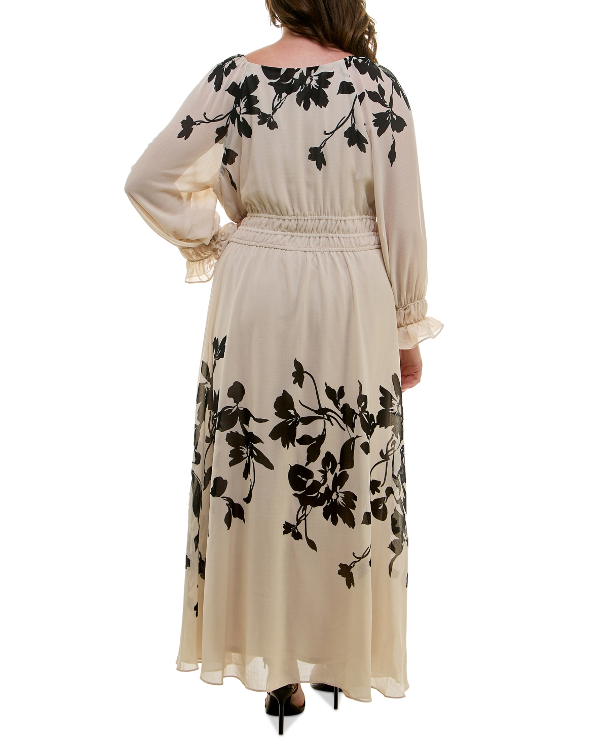 Taylor Plus Size Floral-Print Elastic-Waist Chiffon Maxi Dress
