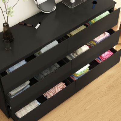 6-Drawers Black Wood Chest of Drawer Cabinet Organizer