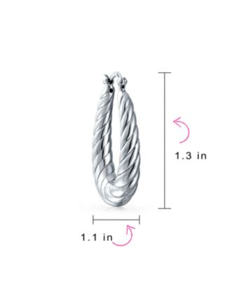 Twisted Wide Hollow Lightweight Oval Tube Large Hoop Earrings .925 Sterling Silver 1.3 Inch