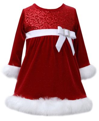 Bonnie Baby Baby Girls Long Sleeved Sequin and Stretch Velvet Santa Dress Macy s