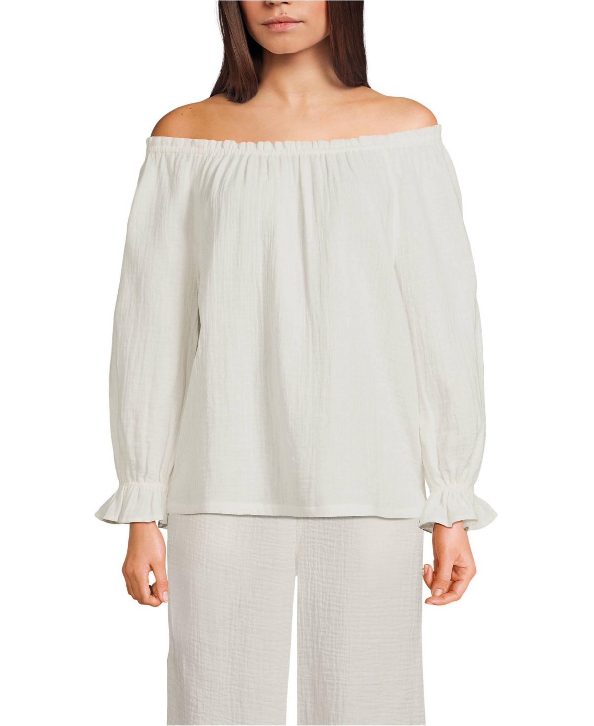 Women's 3/4 Sleeve Gauze On or Off the Shoulder Blouse - Ivory