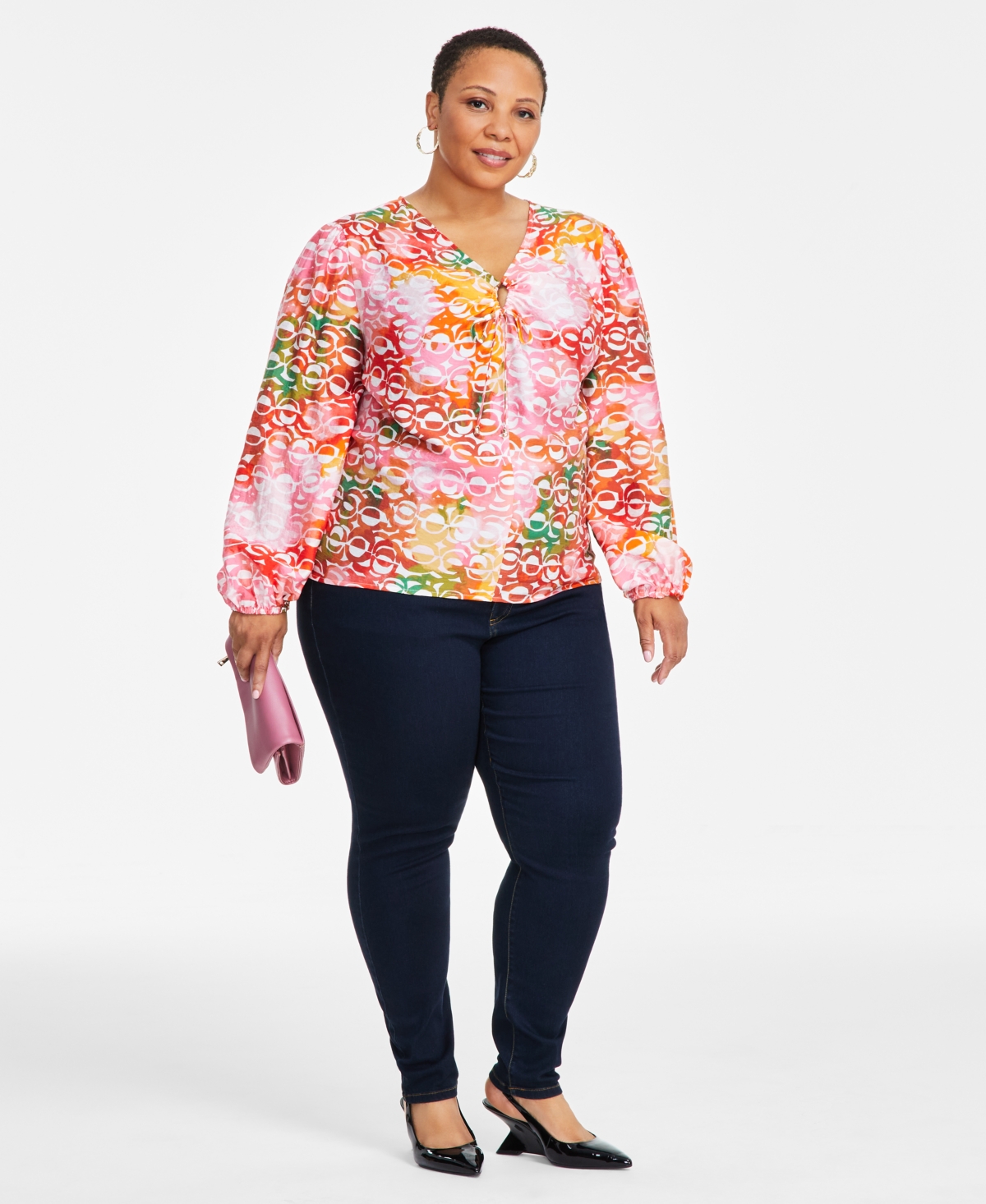 I.n.c. International Concepts Plus Size Long-Sleeve Keyhole Blouse, Exclusively at Macy's