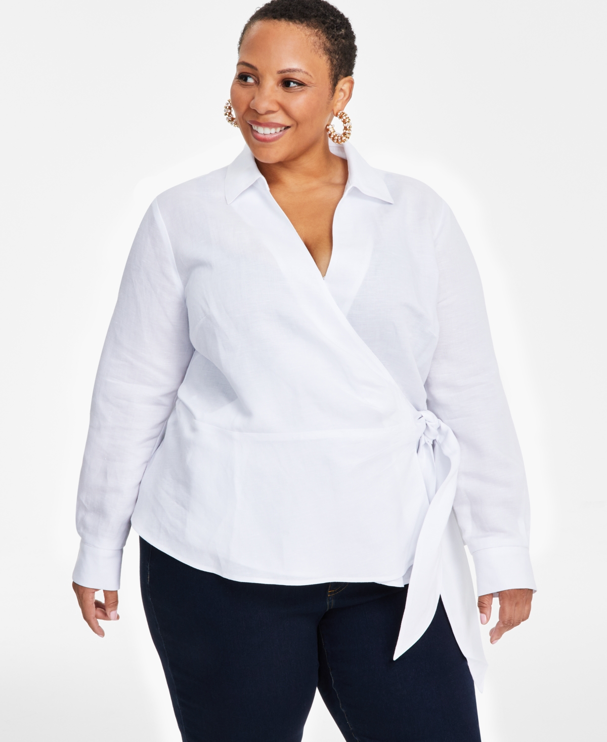 I.n.c. International Concepts Plus Size Tied Surplice Top, Exclusively at Macy's